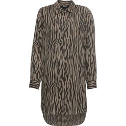 Bluzka w paski zebry bonprix czarno-khaki paski zebry. Czarne bluzki damskie bonprix, w paski, ze stójką, bez rękawów. Za 74,99 zł.