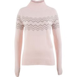 Swetry klasyczne damskie: Sweter bonprix perłowy jasnoróżowy – biel wełny