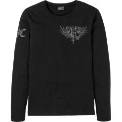 Shirt z długim rękawem i sztrasami Slim Fit bonprix czarny z nadrukiem. Czarne koszulki męskie bonprix, s, z nadrukiem, z okrągłym kołnierzem, z długim rękawem, długie. Za 44,99 zł.