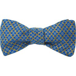Niebiesko-Złota Mucha Męska, Wiązana, Do Zawiązania, 100% BAWEŁNA - Krago MUKRGO6. Niebieskie muszki męskie Krago, bez wzorów, z bawełny. Za 99,00 zł.