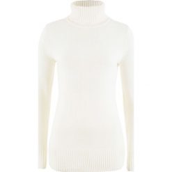 Sweter z golfem bonprix biel wełny. Białe swetry damskie bonprix, bez wzorów, z wełny, bez rękawów. Za 59,99 zł.