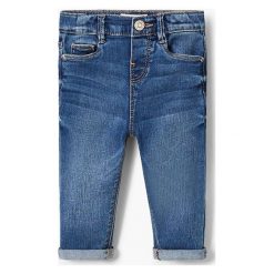 Mango Kids - Jeansy dziecięce Elena 80-104 cm. Niebieskie rurki dziewczęce marki Mango Kids, z aplikacjami, z bawełny. Za 59,90 zł.