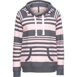 Bluzy damskie: Bluza dresowa bonprix dymny szary - pudrowy jasnoróżowy w paski