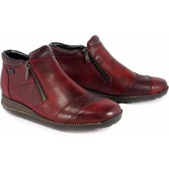 RIEKER TEX 44281-35 red, botki damskie. Czerwone koturny damskie Rieker, z wełny, bez obcasa, na koturnie, na zamek. Za 339,90 zł.