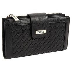 Doca Portfel damski 65378. Czarne portfele damskie Doca, bez wzorów. W wyprzedaży za 128,00 zł.