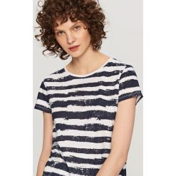 T-shirt w paski - Granatowy. Niebieskie t-shirty damskie Reserved, s, w paski, bez kołnierzyka. Za 79,99 zł.