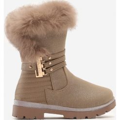 Khaki Kozaki Woodinville. Brązowe buty dziewczęce zimowe Born2be, z paskami. Za 129,99 zł.