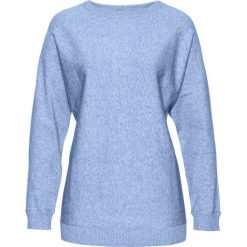 Sweter z rękawami typu nietoperz bonprix perłowy niebieski. Niebieskie swetry damskie bonprix, bez wzorów, z bawełny, bez rękawów, bez kaptura. Za 79,99 zł.