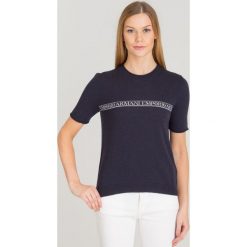 SWETER EMPORIO ARMANI. Niebieskie swetry damskie Emporio Armani, bez wzorów, z wełny, z krótkim rękawem, krótkie, bez kaptura. Za 404,50 zł.