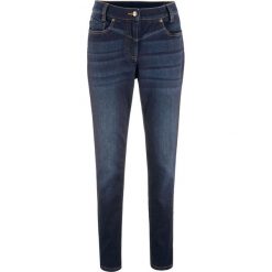 Dżinsy BOYFRIEND ze stretchem, z wygodnym paskiem w talii bonprix ciemny denim. Niebieskie jeansy damskie bonprix, z jeansu. Za 109,99 zł.