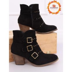 Botki kowbojki czarne L88-162 BLACK. Czarne botki damskie obuwie damskie, z zamszu, klasyczne, bez obcasa, na zamek. Za 78,03 zł.
