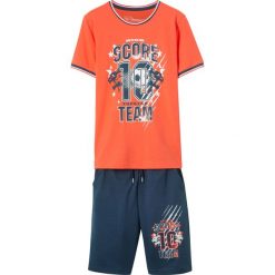 T-shirt + spodnie (2 części) bonprix neonowy pomarańczowy - ciemnoniebieski. Pomarańczowe t-shirty chłopięce bonprix, bez wzorów, bez rękawów. Za 44,99 zł.