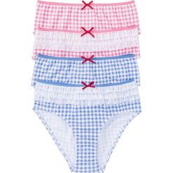Figi maxi z falbanami (4 pary) bonprix jasnoróżowo-biały + niebiesko-biały w kratę. Różowe figi damskie marki bonprix. Za 39,96 zł.