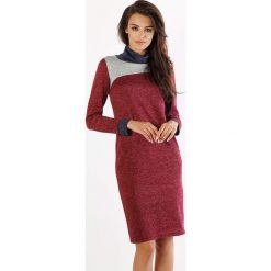 Sukienka w kolorze bordowym. Czerwone sukienki damskie Jesienny butik, xs, bez wzorów, ze stójką, bez rękawów, midi. W wyprzedaży za 99,95 zł.