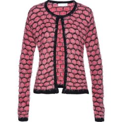 Sweter rozpinany z przędzy z długim włosem bonprix pastelowy dymny różowy - czarny. Różowe swetry damskie bonprix, z haftami, z długim rękawem, długie, bez kaptura. Za 49,99 zł.