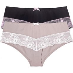 Figi "panty" (2 pary) bonprix czarno-jasnoróżowy + kamienisto-ecru. Czarne panty damskie bonprix, bez wzorów. Za 45,98 zł.