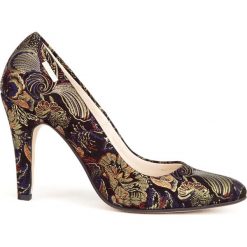 Szpilki - skóra naturalna - model 035 - kolor złota mozaika. Żółte czółenka damskie Zapato, na imprezę, z nadrukiem, ze skóry, eleganckie, na wysokim obcasie, na obcasie, bez zapięcia. W wyprzedaży za 179,40 zł.