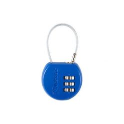 Kłódka z etykietką na adres. Niebieskie plecaki męskie MASTER LOCK, bez wzorów. Za 29,99 zł.