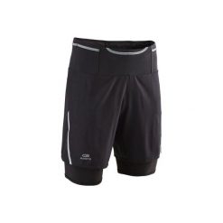 Spodenki baggy do biegania Confort męskie. Czarne spodnie męskie marki KALENJI, m, bez wzorów, z elastanu, krótkie. Za 99,99 zł.