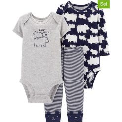 3-częściowy zestaw w kolorze szaro-niebieskim. Body niemowlęce Carter's. W wyprzedaży za 49,95 zł.