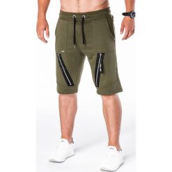 Krótkie spodenki męskie dresowe W052 - oliwkowe. Zielone spodenki i szorty męskie Ombre Clothing, s, bez wzorów, z bawełny, krótkie. Za 29,00 zł.