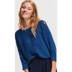 Sweter z dekoltem w łódkę - Granatowy. Niebieskie swetry damskie Reserved, s, bez wzorów, bez rękawów, bez kaptura. Za 79,99 zł.