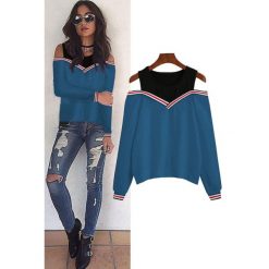 Damska bluza DENORA BLUE. Niebieskie bluzy sportowe damskie Damska bluza DENORA BLUE, s, bez wzorów, bez rękawów, bez kaptura. W wyprzedaży za 59,00 zł.