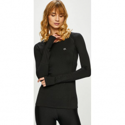 Calvin Klein Performance - Bluzka. Czarne bluzki damskie Calvin Klein Performance, s, bez wzorów, z elastanu, casualowe, z okrągłym kołnierzem. W wyprzedaży za 199,90 zł.