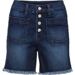 Szorty dżinsowe z wysoką talią bonprix ciemny denim. Niebieskie jeansy damskie bonprix, bez wzorów, z jeansu. Za 89,99 zł.