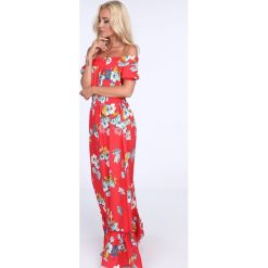 Sukienki: Sukienka maxi w kwiaty z paskiem czerwona ALZ3242