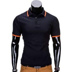 Koszulka męska polo bez nadruku S709 - granatowa. Niebieskie koszulki męskie Ombre Clothing, s, z nadrukiem, z poliesteru, klasyczne, bez rękawów. Za 14,99 zł.