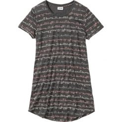 Koszula nocna bonprix antracytowy melanż z nadrukiem. Szare koszule nocne damskie bonprix, z nadrukiem, sportowe, z okrągłym kołnierzem, z krótkim rękawem. Za 44,99 zł.