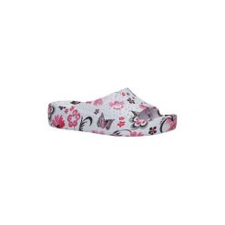 Buty do sportów wodnych Casu Białe klapki w kwiatki na koturnie 1025. Białe crocsy damskie marki Casu, w kwiaty, na koturnie. Za 29,99 zł.