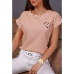 T-shirt damski ALDEORA BEIGE. Brązowe bluzki damskie IVET, z nadrukiem, bez kołnierzyka. W wyprzedaży za 19,00 zł.
