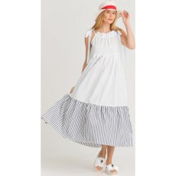 SUKIENKA UTOPICO Weekend Max Mara. Szare sukienki damskie Weekend Max Mara, na imprezę, w paski, z bawełny, z włoskim kołnierzykiem, bez rękawów, maxi. Za 660,00 zł.
