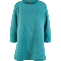 Długa bluza dresowa w strukturalny wzór w poziomy prążek bonprix matowy kobaltowy. Niebieskie bluzy damskie bonprix, z dresówki, bez kaptura. Za 49,99 zł.