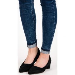 Czółenka: ZAMSZOWE CZÓŁENKA NA NISKIM OBCASIE BEST SHOES czarne