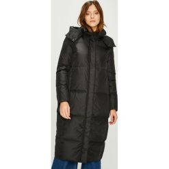 Calvin Klein - Kurtka puchowa. Czarne bomberki damskie Calvin Klein, l, z materiału, z kapturem. Za 1399,00 zł.