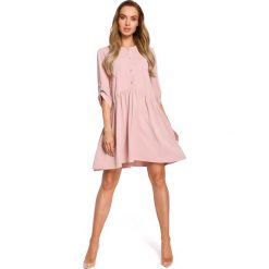 Pudrowa Oversizowa Sukienka Zapinana na Guziki. Różowe sukienki damskie Molly.pl, s, bez wzorów, eleganckie, bez kołnierzyka, bez rękawów, oversize. Za 149,90 zł.