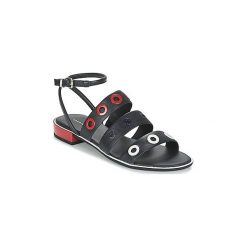 Sandały Tommy Hilfiger TAMMI 3. Czarne sandały damskie marki TOMMY HILFIGER, z materiału, z okrągłym noskiem, na obcasie. Za 351,20 zł.