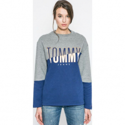 Tommy Jeans - Bluza. Szare bluzy rozpinane damskie Tommy Jeans, l, z nadrukiem, z bawełny, bez kaptura. W wyprzedaży za 219,90 zł.