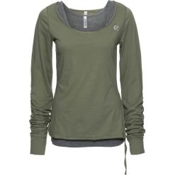 Shirt + top (2 części) bonprix oliwkowo-szary melanż. Szare topy damskie bonprix, melanż, z okrągłym kołnierzem. Za 59,99 zł.