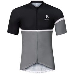 Odlo Koszulka męska Stand-up collar s/s full zip KAMIKAZE szaro-czarna r. L (411162/60061). Czarne koszulki sportowe męskie marki Odlo, l. Za 243,73 zł.