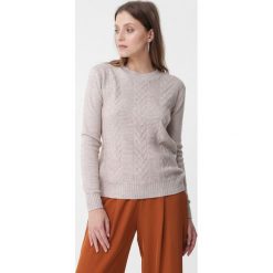 Beżowy Sweter Evolutive. Brązowe swetry damskie Born2be, m, bez wzorów, z jeansu, klasyczne, z długim rękawem, długie, bez kaptura. Za 59,99 zł.