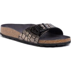 Klapki BIRKENSTOCK - Madrid Bs 1016423 Gator Gleam Black. Czarne klapki damskie Birkenstock, bez wzorów, ze skóry ekologicznej, bez obcasa. Za 259,00 zł.