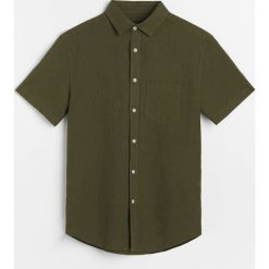 Koszula z lnu i bawełny - Khaki. Brązowe koszule męskie Reserved, xl, bez wzorów, z bawełny, bez kołnierzyka, bez rękawów. W wyprzedaży za 39,99 zł.