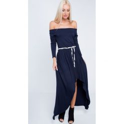 Sukienka maxi asymetryczna granatowa 3702. Szare sukienki marki Fasardi, l, z asymetrycznym kołnierzem, maxi, asymetryczne. Za 89,00 zł.