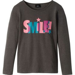 Shirt z długim rękawem bonprix antracytowy melanż. Szare bluzki dziewczęce bonprix, z nadrukiem, z bawełny, z okrągłym kołnierzem, z długim rękawem, długie, bez kaptura. Za 16,99 zł.