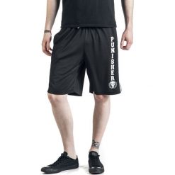 The Punisher Logo Krótkie spodenki czarny/biały. Białe spodenki i szorty męskie The Punisher, z nadrukiem. Za 121,90 zł.