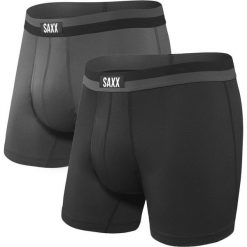 SAXX bokserki męskie Sport Mesh Bb Fly 2Pk Black/Graphite M. Szare slipy męskie termoaktywne Saxx, m, bez wzorów, z meshu. Za 169,00 zł.